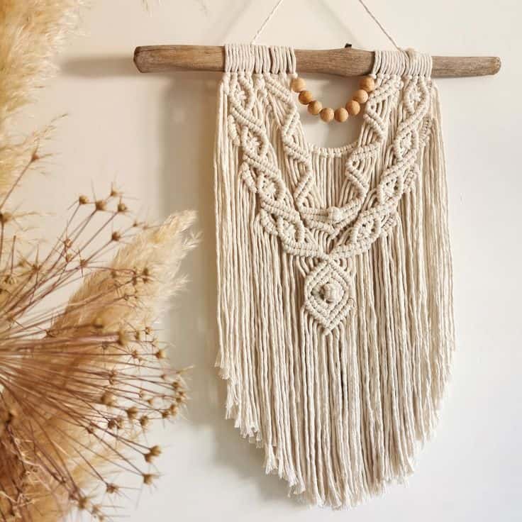 Macramé Mural Kanda avec Perles _ Déco Bohème Chic & Naturelle
