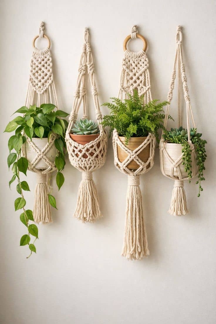 Suspensions pour plantes en macramé