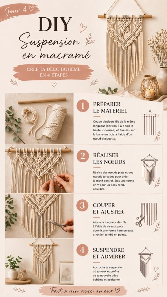 Diy suspension en macramé tutoriel DIY tenture murale en macramé