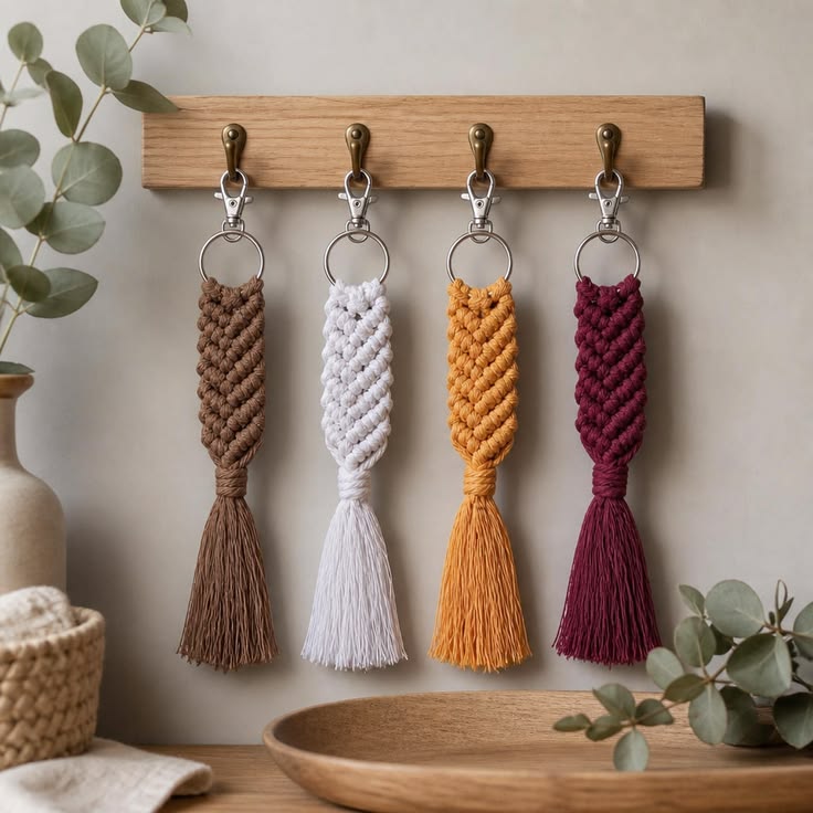 Porte Clés Macramé Bohème, Bijou de Sac Pompon Coton, Porte Clé Femme Fait Main, Petit Cadeau Témoin Mariage, Accessoire Boho porte clés en macramé